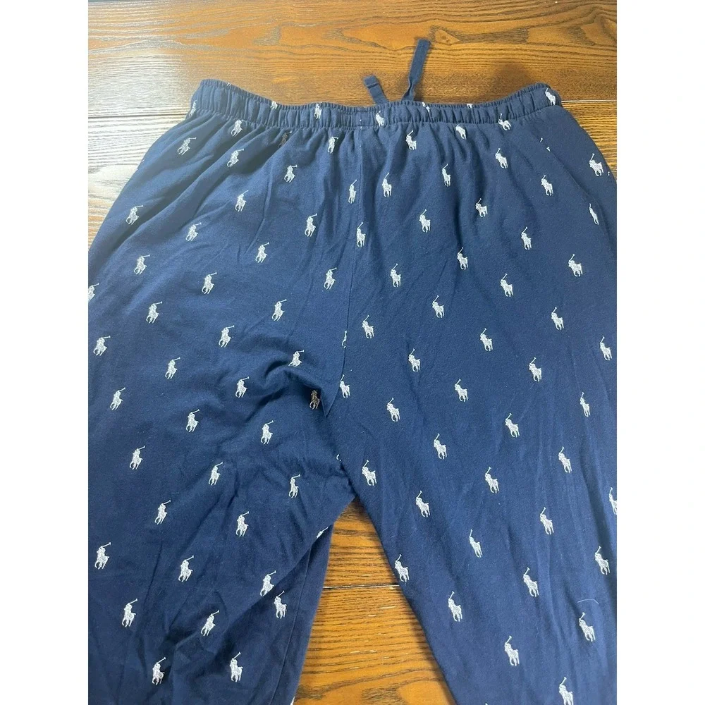 Polo Ralph Lauren Lounge Pants Mens L Blue Pony Logo AOP Pajama Sleepwear Cotton